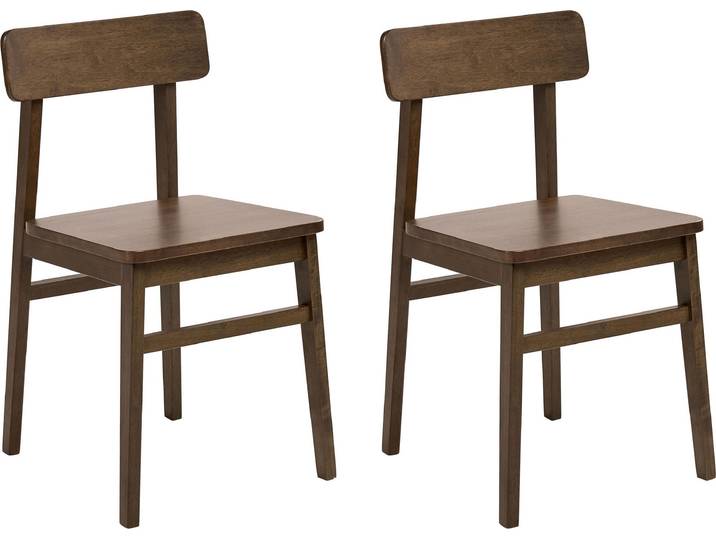 BELIANI Esszimmerstuhl 2er Set Dunkelbraun Gummibaumholz mit Lehne ohne Armlehnen Klassisches Design Holzstuhl
