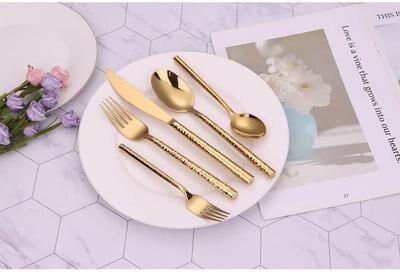 Vivience 20 Pc Flatware Set Pebbled Gold - Service For 4