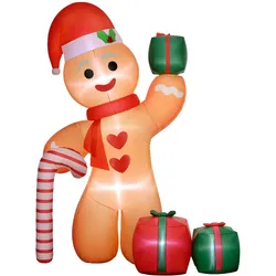 AUFBLASBARE Weihnachtsdeko 2,45 m Lebkuchenmann mit Zuckerstange, 6 LEDs