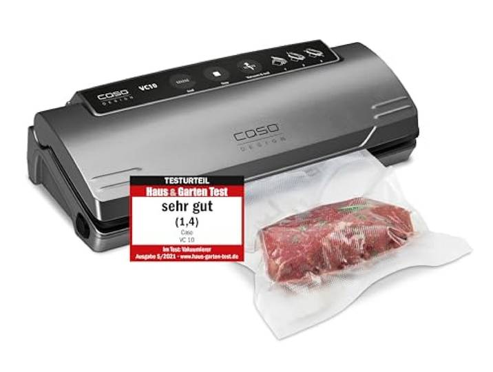 Caso VC 10 Plus Edition - incl. grote accessoireset, 30 cm lasnaad, variabele vacuümsterkte, vacuümpomp 9 l/min, grijs, zilver, per stuk verpakt