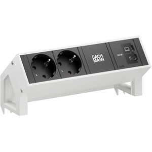 Bachmann Tischsteckdose Desk 2, mit 0,2 m GST18 Kabel, klemmbar, weiß / schwarz, 2-fach & USB-C