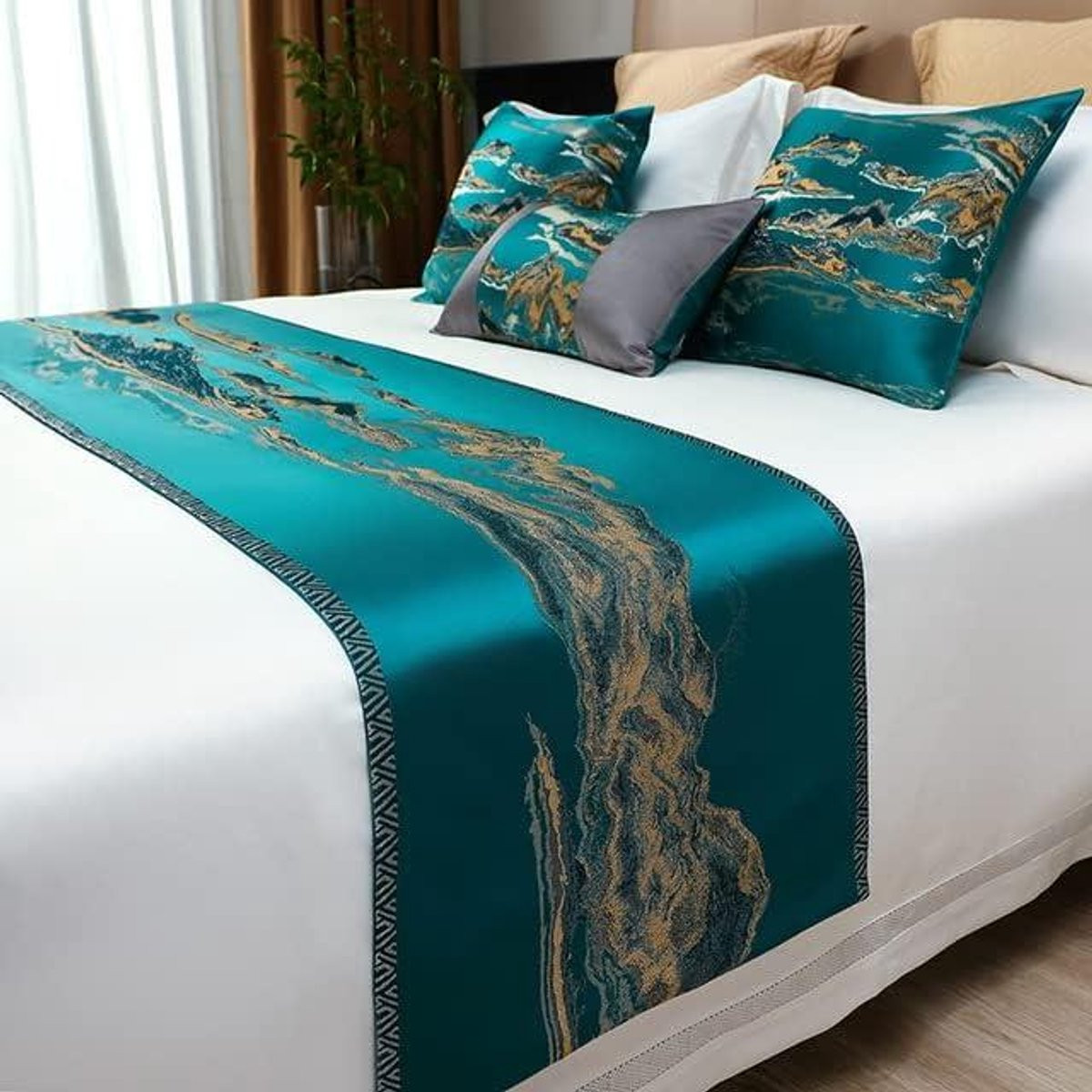 Jacquard geweven bedloper satijn bedsjaal voor twin, queen of king size