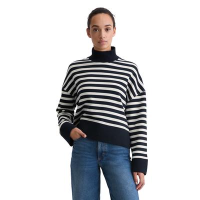 Sweatshirt MARC O'POLO "mit breitem Rippstrick-Bund", Damen, Gr. S, dunkelblau, Obermaterial: 100% Baumwolle, gestreift, loose fit, Rippbündchen, Sweatshirts Sweatshirt