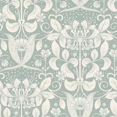 A-Street Prints Berit Blue Floral Crest Wallpaper
