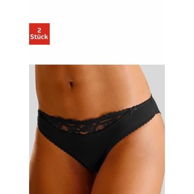 Slip NUANCE BY LASCANA "mit Spitzeneinsatz vorne", Damen, Gr. 44/46, schwarz (2xschwarz), Microfaser, Obermaterial: 85% Polyamid, 15% Elasthan, körpernah, Unterhosen Slip, als Dessous-Set kombinierbar, Dessous