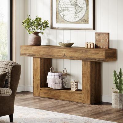 Farfarview 63-Inch Console Tables for Entryway, 2-Tier Farmhouse Wood Sofa Table Behind Couch with Storage
