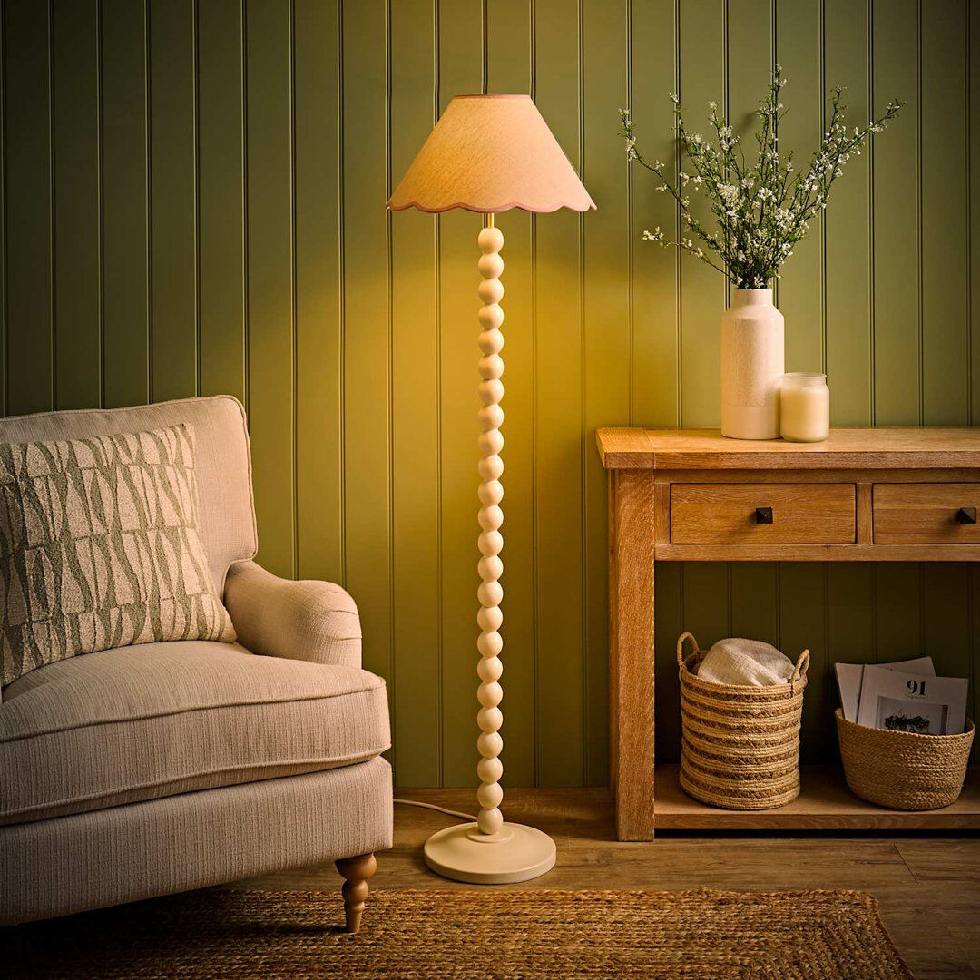 Heritage Hues Bobbles Traditional Floor Lamp Cream/Cream/Pink 145cm H X 40cm W X 40cm D