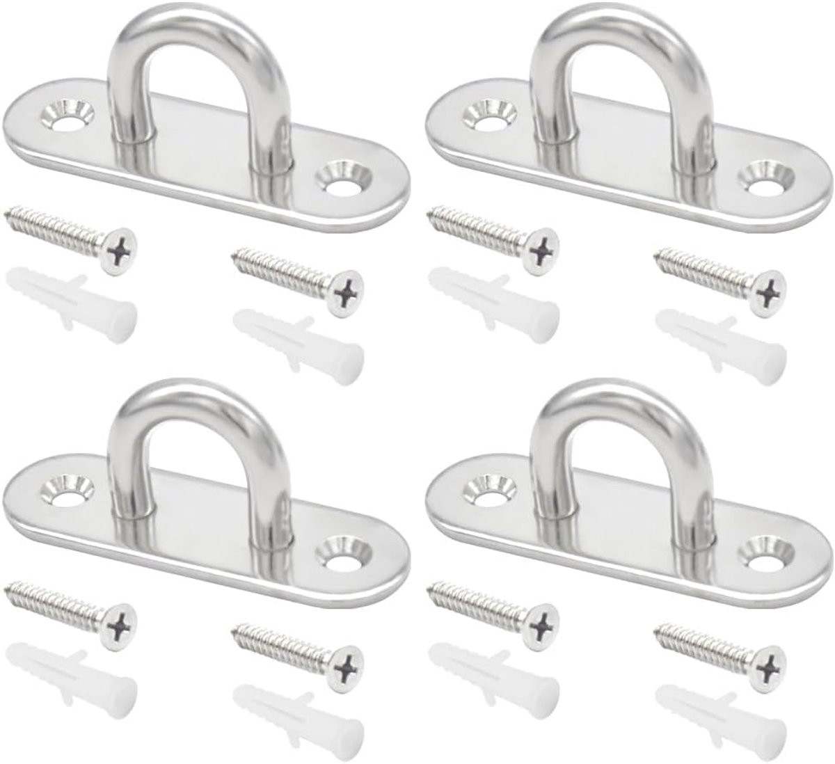Set van 4 oogplaat haken van roestvrij staal M8, zilver