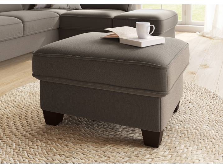 Hocker, Luxus-Microfaser, Dunkelbeige, 75×65 cm, Mit Stauraum & Federkern, Klassisch, Home-affaire