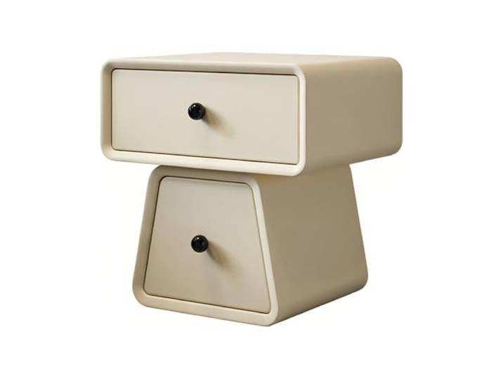YANG11FAN Vielseitig Nachttisch mit Zwei Schubladen und runden Knöpfen Trapezförmige Schublade for Schlafzimmer(Beige,Mittel)