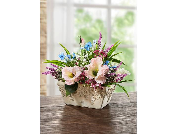 Lysianthus-Arrangement in Keramikschale, Bunt