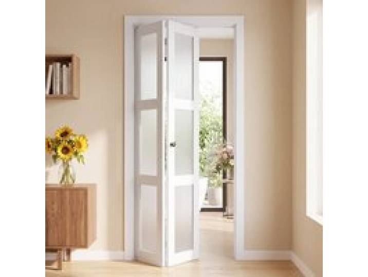 VEVOR Falttür Klapptür Komplettset 914 mm (Zwei 457 mm) x 2032 mm Mattglas, für Schränke & Schlafzimmer, Zweiflügelige Faltschiebetür mit Metallbeschlägen & Verbundrahmen, Stilvoll & Platzsparend, Weiß