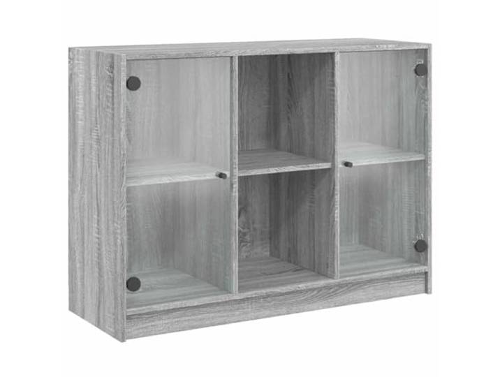 GHVBNMF Sideboard Grau Sonoma 102x37x75,5 cm Holzwerkstoff Stilvoller Beistellschrank mit 6 Fächern und Glastüren für Wohnzimmer und Flur, schützt Dokumente vor Staub.