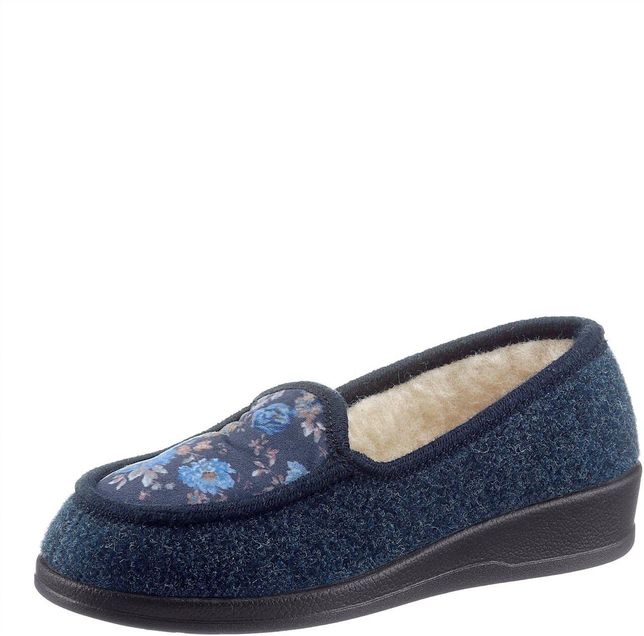 Hausschuh SCHAWOS, Damen, Gr. 37, Schurwolle, blau (marine), Textil, Schuhe Hausschuh
