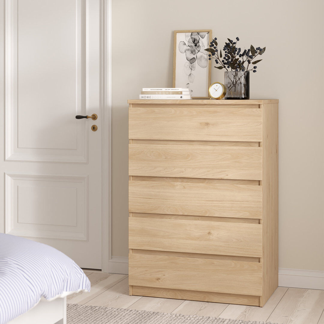 Latitude Run Parley 77 cm W Chest of 5 Drawers Jackson Hickory Oak 11.2cm H X 77cm W X 50cm D