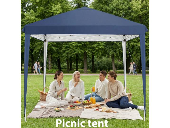 Tente pliante à auvent, tente de plage pop-up, auvent en polyester 420D, auvent polyvalent de protection solaire, capacité 7-8 personnes, hauteur réglable, revêtement PU