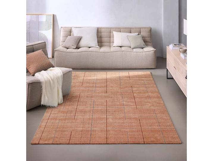 Teppich WECON HOME Milly , braun (lachs rot), B:140cm H:11mm L:200cm, Lyocell, Teppiche, Teppich, Kurzflorteppich, handgewebt, Naturfaser, Linienmuster, Wohnzimmer