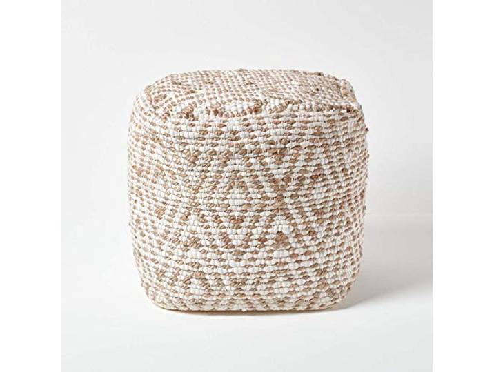 Homescapes Sitzwürfel Sierra 40x40 cm, Pouf mit Ethno-Muster handgefertigt in Natur & Weiß, Fußhocker aus Jute & Baumwolle mit Sitzsack-Füllung