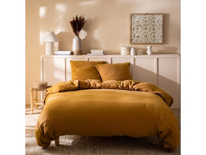 Housse de couette unie en coton caramel 240x220cm
