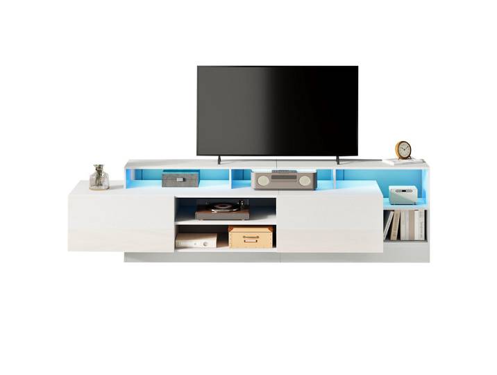 Evryae Lowboard für 70 Zoll mit Klapptüren & Led, Weiß, Spanplatte, modernes minimalistisches Design, 1 Fächer, Rechteckig,Rechteckig, 190x48.5x40 cm, Wohnzimmer, TV Möbel, Lowboards, Lowboards stehend