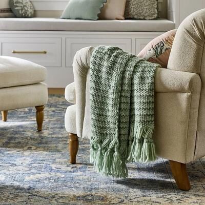 All Categories Goods Cozy Multi Green Throw, Mixed Yarn Woven With Crossed Tassels, Recycled Polyester For Eco Conscious Comfort Cozy Multi Green Throw, Mixed Yarn Woven With Crossed Tassels, Recycled Polyester For Eco Conscious Comfort