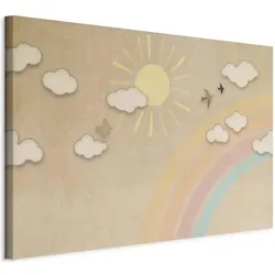 Artgeist, Bilder, Holiday Sky - Sunny Day with a Rainbow and Flying Birds (120 x 80 cm)