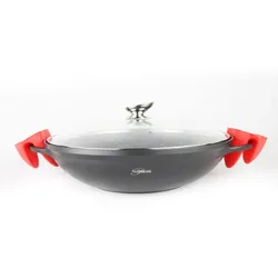 PLATINUM WOK Wokpfanne Woktopf Silikongriffe Induktion 36cm Aluguss mit Deckel Bratpfanne Marmorbeschichtung