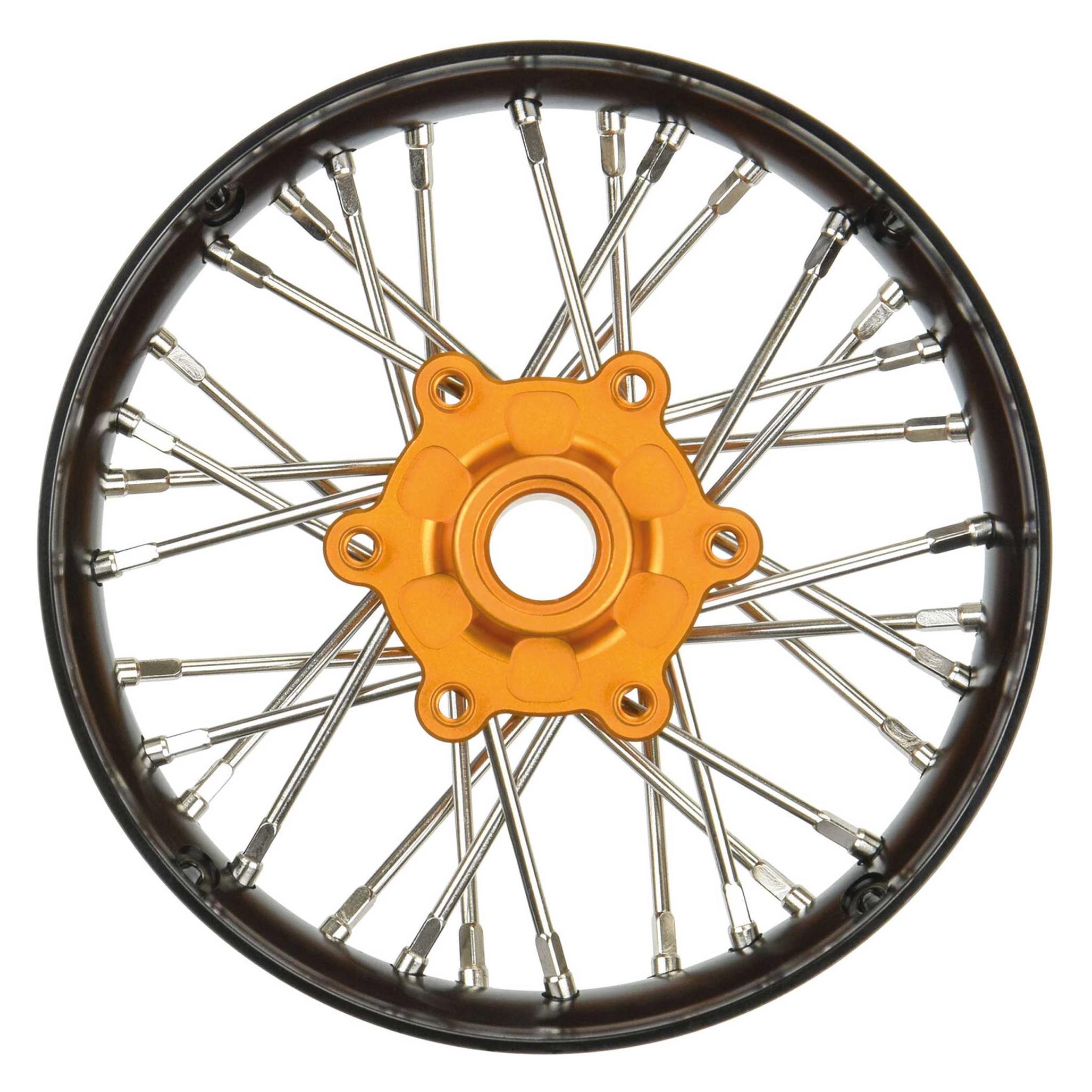 Proline Pro-Spec Aluminum V2 Bead Front Wheel Assembled, Black/Gold for Losi Promoto-SM (PRO284700T3)