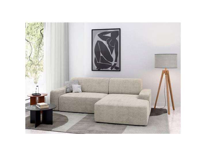 Ecksofa, Beige, 246x162 cm, Textil, 4-Sitzer & Ottomane Rechts, L-Form