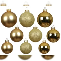 Decoris Weihnachtskugeln Glas glanz matt glitter mix D.7cm hell gold 21 Stück