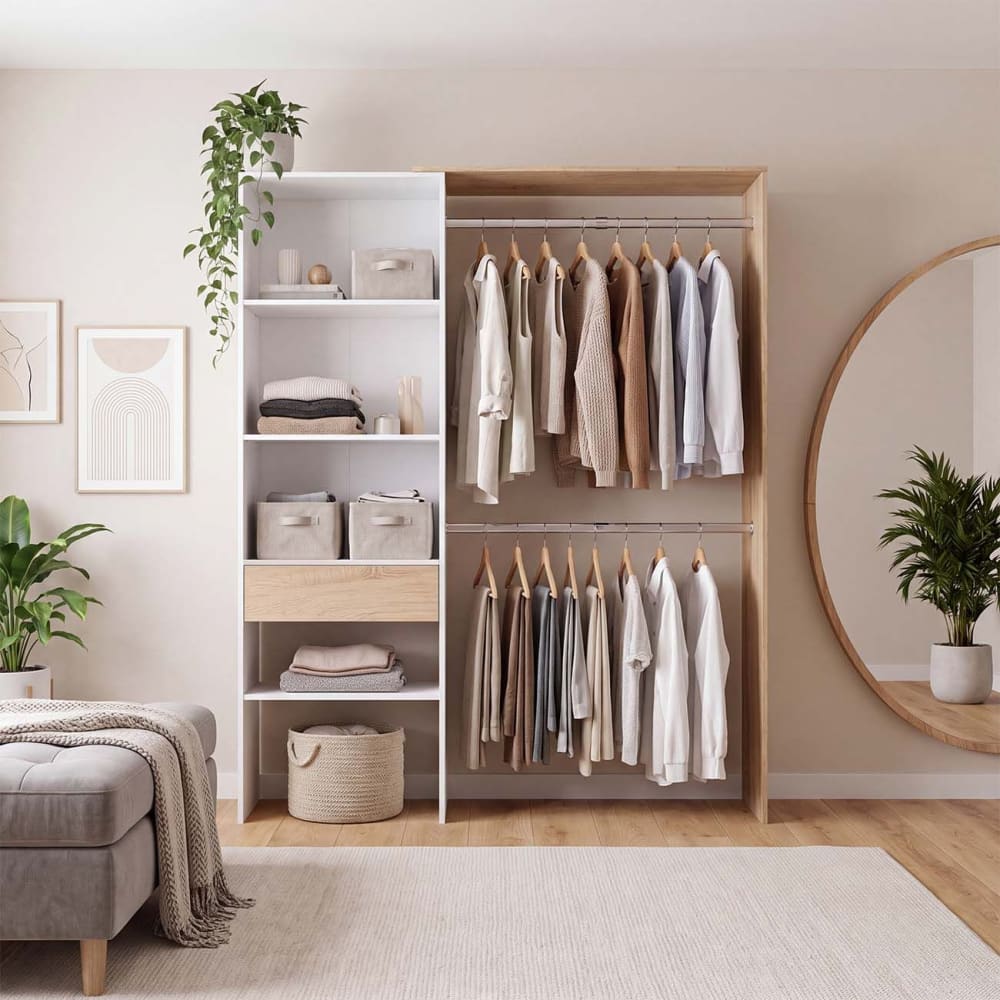 duehome Armario vestidor abierto con diseño funcional 158x187 cm blanco roble