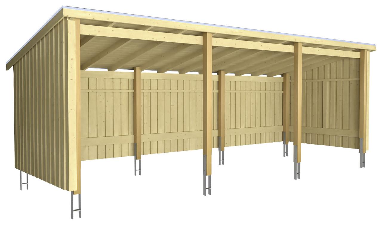 Plus Gartenhaus Nordic Multi 619 x 208 cm natur offen mit Dachpappe, H-Anker