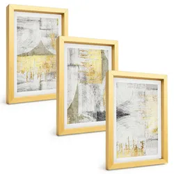BILDER SET 3er Set - 20x30 cm Goldrahmen - Abstrakte modische Malereimuster