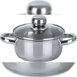 aro Fleischtopf niedrig mit Deckel, Edelstahl, Ø 16 cm, 1.5 L, Induktion