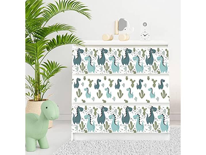 Adzif.biz Le sticker de decoration - Lot de 3 Stickers Adhésif pour Meuble IKEA MALM - Modèle Dino