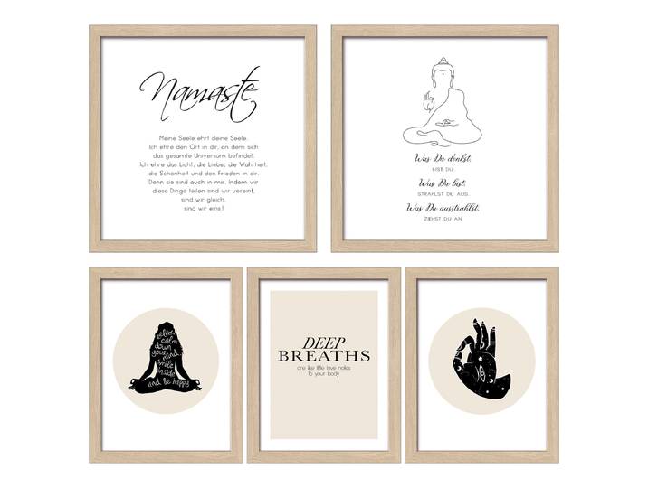 Holzbild Namaste Typ A 5-teilig Floatglas, MDF Schwarz/Weiß/Beige 54 x 54 x 1cm
