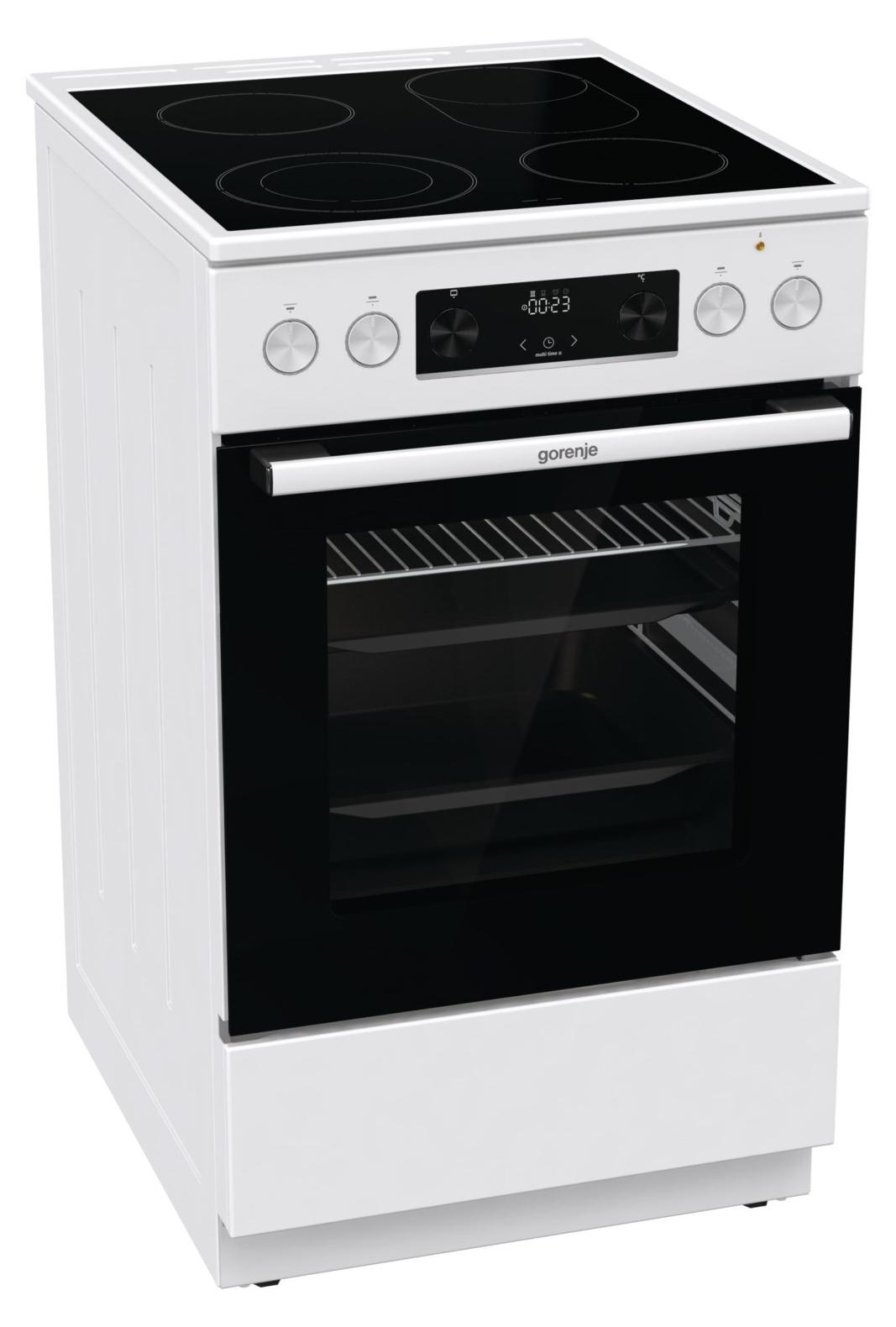 Gorenje GECS5C60WPA Elektroherd, Freistehender Herd, Weiß, Tasten, Drehregler, Silber, Metall, LED