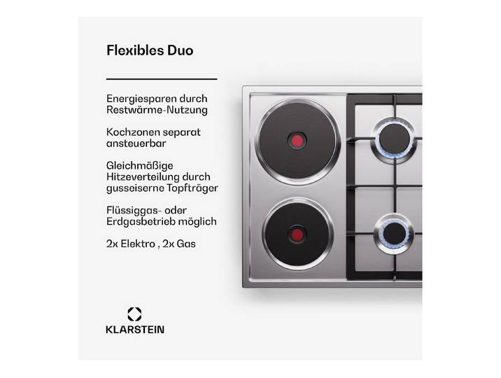 Klarstein Gas-Kochfeld MultiChef 10045671, Kochfelder Elektro Kochfeld Gas Hob 4 Zone