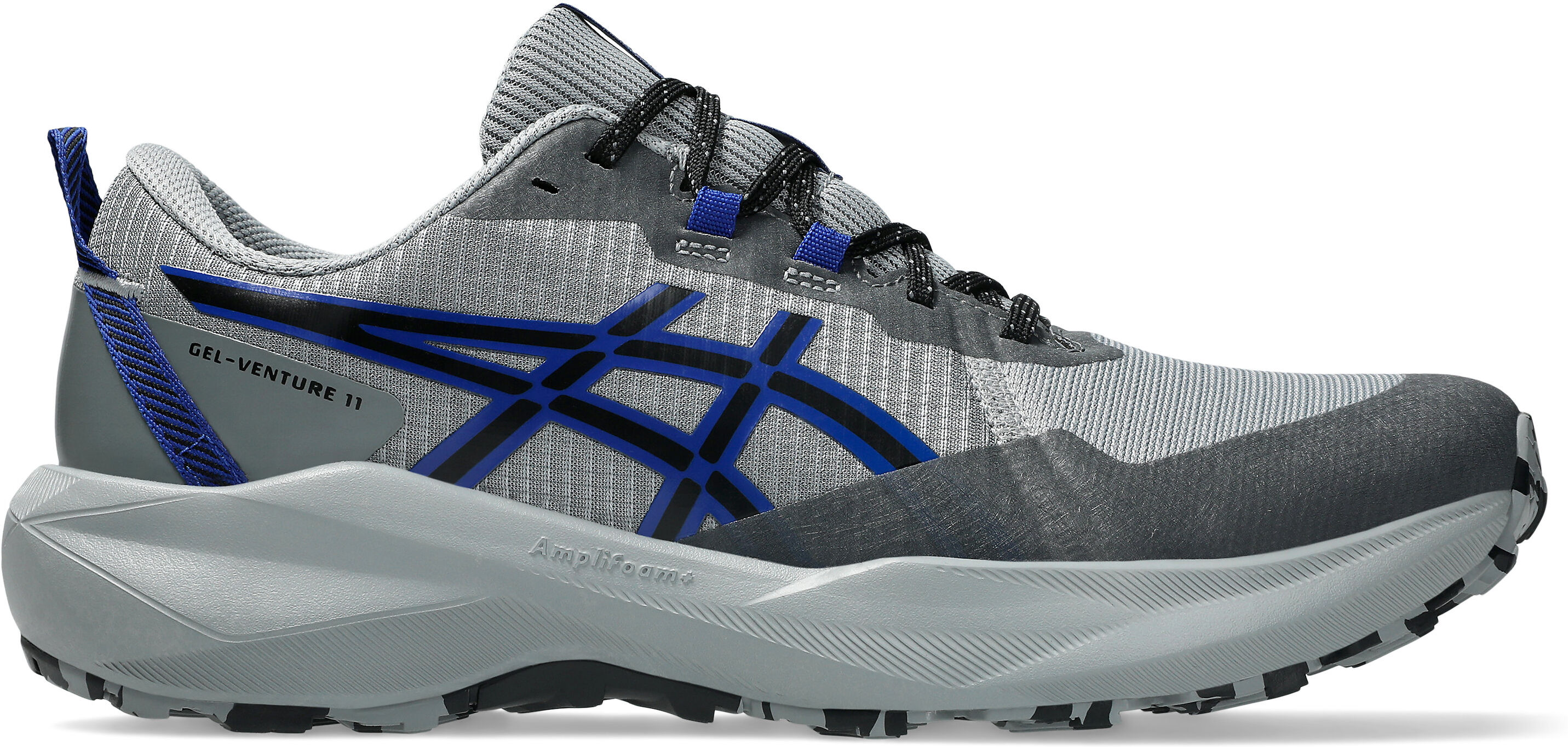 Trailrunningschuh ASICS "GEL-VENTURE 11", Herren, Gr. 48, grau (gravel, prussian blau), Synthetik, Schuhe Trailrunningschuh, mit profiliertem Gummi-Laufsohlenprofil, mit AMPLIFOAM PLUS Dämpfung gravel, prussian blau 48