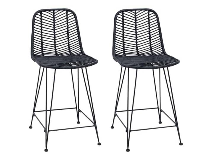 KTHLBRH Barstuhl 2 Stück schwarz 44,5 x 54,5 x 97,5 cm Rattan und Eisen Integrierte Fußstütze, hohe Rückenlehne, Sitzfläche 44 cm, Sattelhöhe 61,5 cm, Tragkraft 220 kg, Rattan-Geflecht