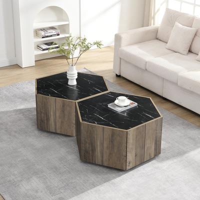 Christopher Knight Home - Quill Hexagonal Wooden Coffee Table with Two Drawers and Modular Configuration