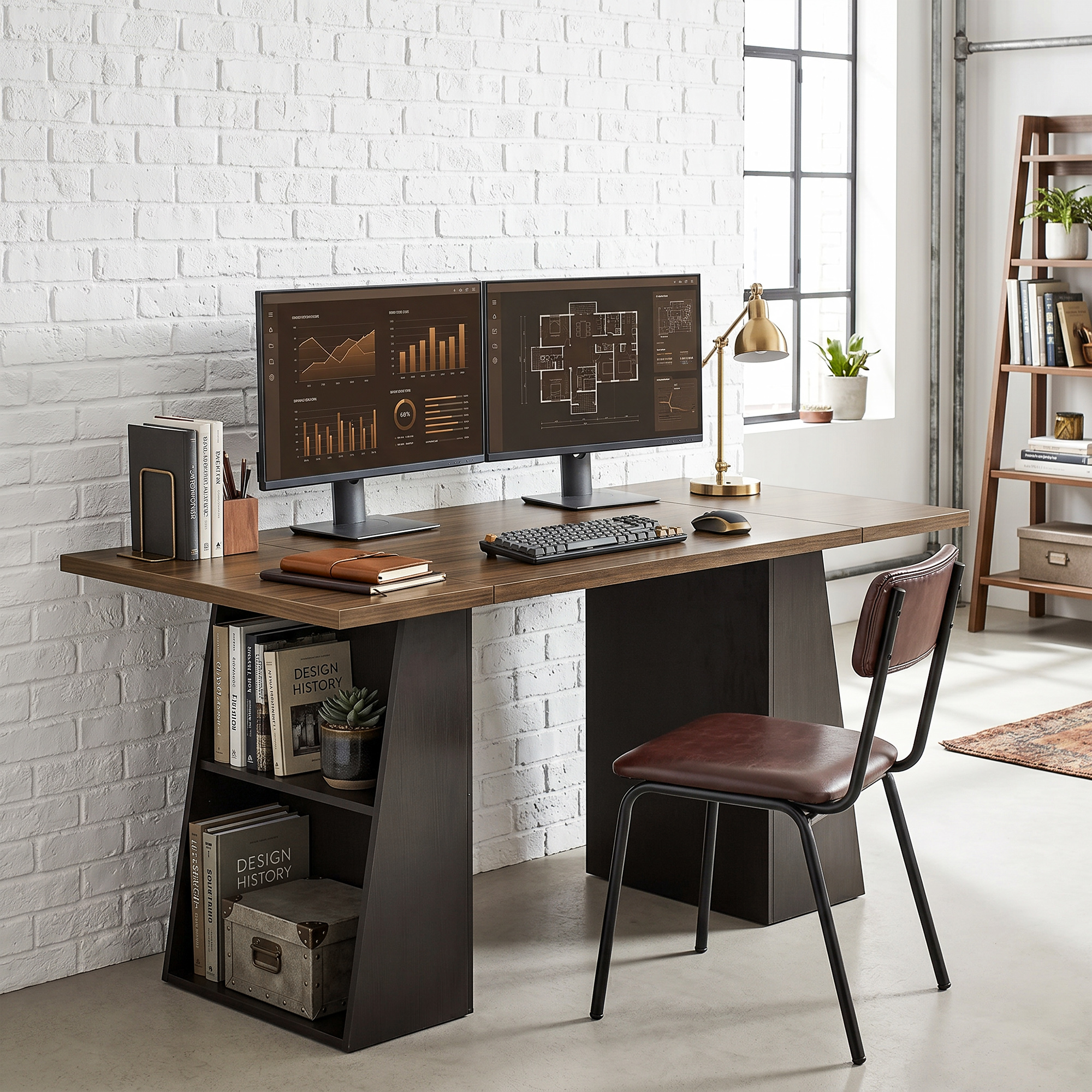 Homcom Scrivania con 4 Ripiani Aperti, Design Industriale, 140x78x75 cm, Marrone e Nero   Aosom Italy