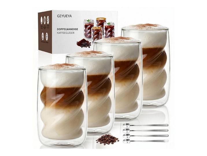LuxusKollektion Latte-Macchiato-Glas Doppelwandige Latte Macchiato Gläser 4er Set 350ml, Glas
