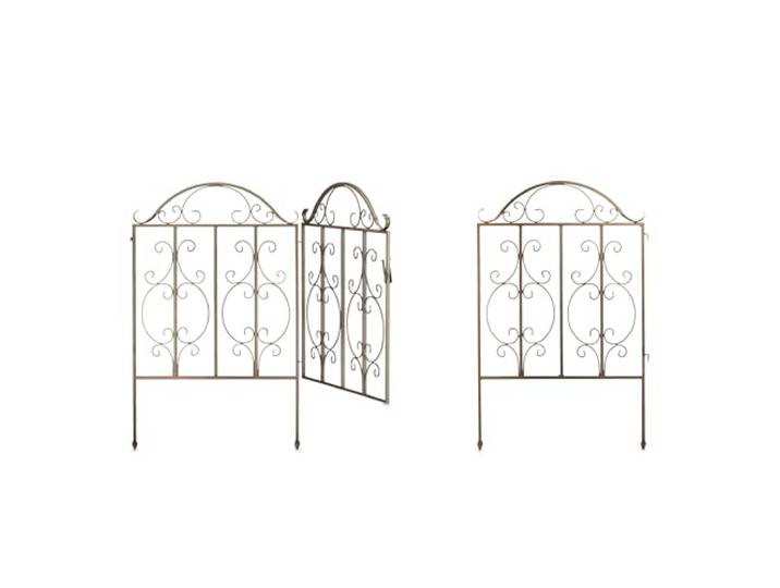 Relaxdays Gartentor, 3-teilig, Stahl, Gartenpforte Ornamente, Bronze