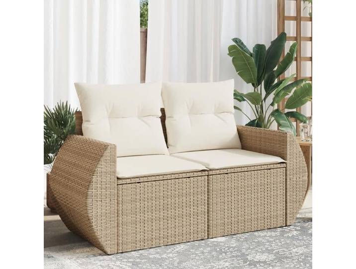 Canapé de jardin avec coussins 2 places-Salon de jardin-Sofa de jardin beige résine tressée 189427
