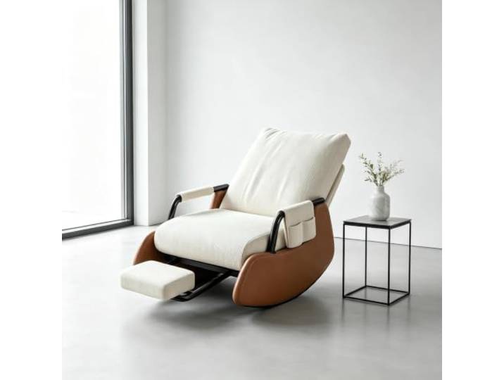 kumamart Schaukelstuhl Wohnzimmer mit Ausziehbarer Fußstütze Ergonomischer Schaukelstuhl mit ausziehbarer Fußstütze und Seitentasche für tägliche Entspannung.