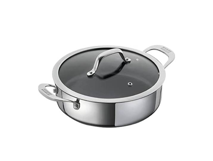 Kuhn Rikon Allround Servierpfanne 28 cm, Edelstahl Bratpfanne Induktion Für alle Herdarten inkl. Induktion, Backofentauglich, Spülmaschinentauglich, Optimale Wärmespeicherung und -verteilung