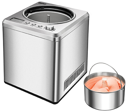 UNOLD 48872 Eismaschine Exklusiv - Edelstahl, 180 W, mit selbstkühlendem Kompressor, 2 L Volumen, Edelstahlgehäuse, Stainless Steel, digitaler Timer