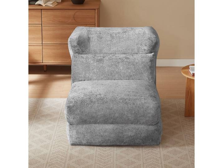 Fauteuil relax convertible AESVAR 1 place chenille gris transformable en chaise longue