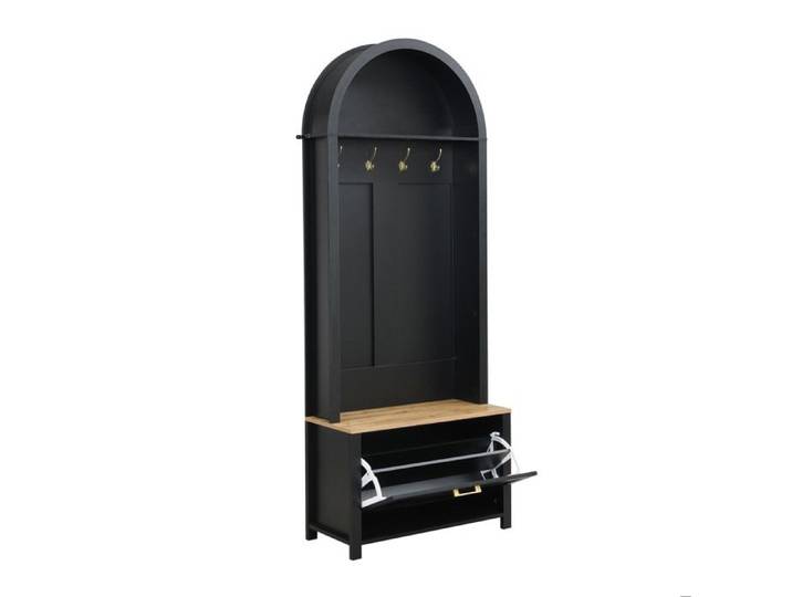 Garderobenschrank d'entrée – MDF – Porte-manteau avec crochets tablette et rangement chaussures – Noir et bois